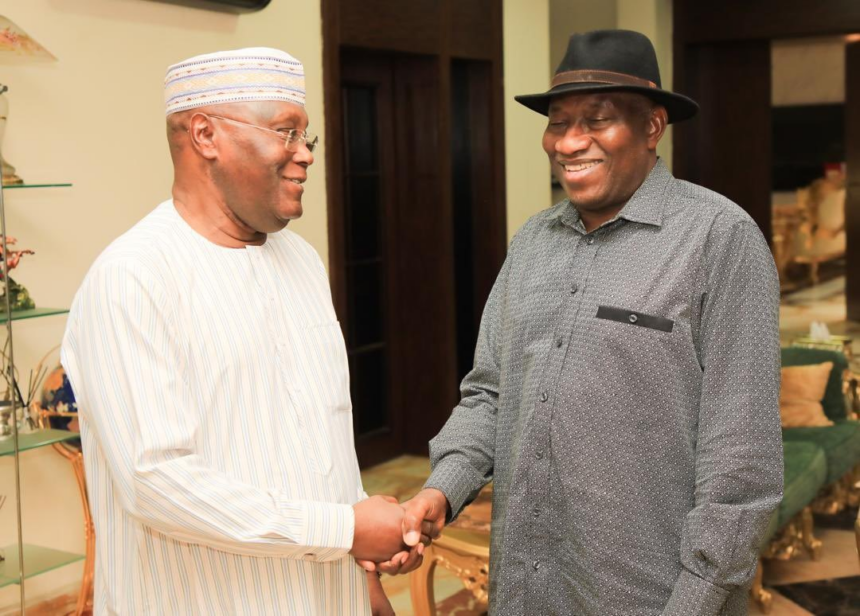 Photo News: Former Nigerian V.P Atiku Abubakar Catches Up With Former President Goodluck Jonathan Following His Recent Return From Guinea-Bissau.