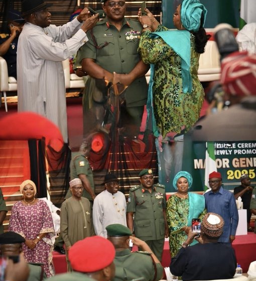 Former President Jonathan Decorates His Former ADC Brigadier General Ojogbane Adegbe, To Major-General Rank In Abuja