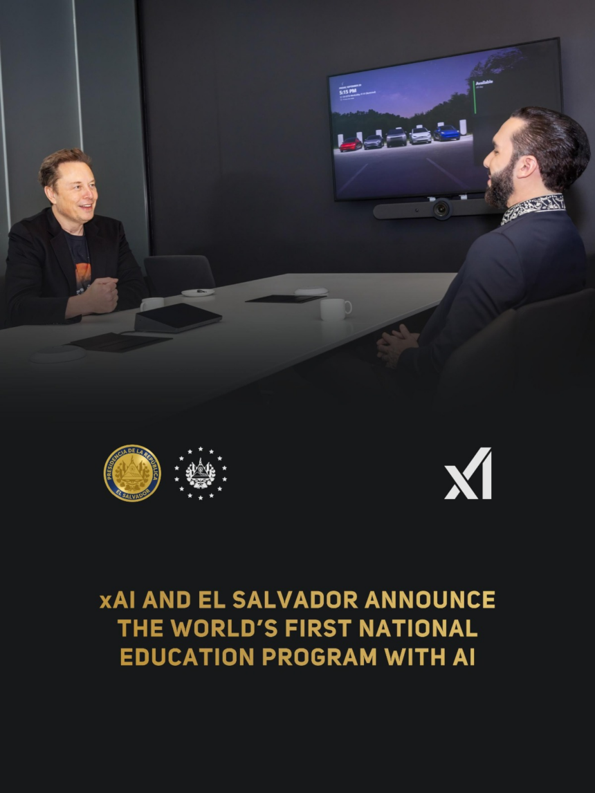 President Nayib Bukele Announces El Salvador And xAI Will Redefine The Future Of Public Education.