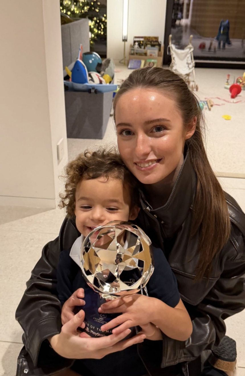 Sport Story: Mason Greenwood posts wife, Harriet, and their daughter on IG, holding the Champions League Man of the Match award