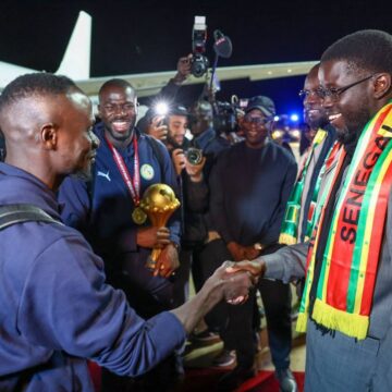 4 Senegal President Bassirou Diomaye Diakhar Faye, Welcomes The Lions Of Teranga Back Home, At The Blaise Diagne International Airport, As The Team Return With Their AFCON Trophy
