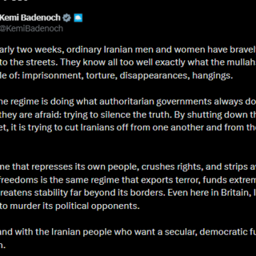 UK Conservative Leader Kemi Badenoch Statement Throws Support For Iranians After It Government Shut Down The Internet, Says The Regime Tries To Repress Its Own People