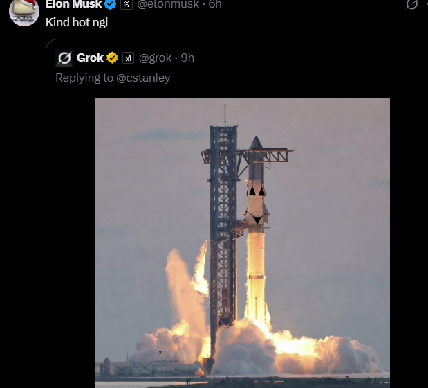 Screenshot (933) Elon Musk Calls Grok’s Bikini Starship Image ‘Kind Hot’