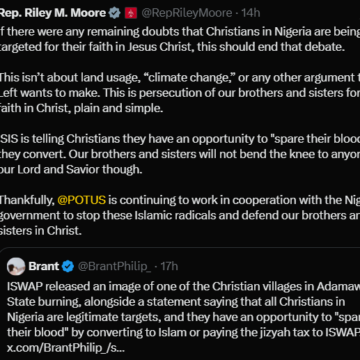 ISWAP Declares Christians Legitimate Targets After U.S. Airstrikes, Congressman Riley Reveals President Trump Is Still Working With The Nigeria Government To Eradicate Terrorism.