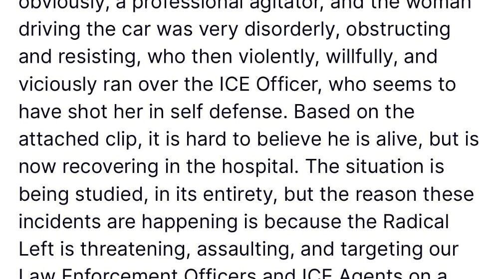 WhatsApp Image 2026-01-08 at 8.51.48 AM US President Trump Releases Statement On ICE Shooting In Minneapolis, Claims The Victim “Willfully, And Viciously Ran Over The ICE Officer.”