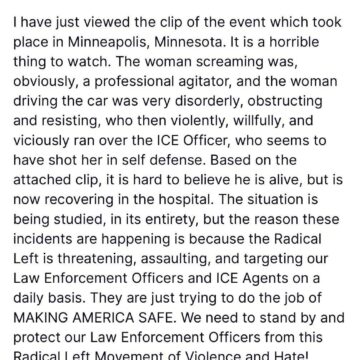 US President Trump Releases Statement On ICE Shooting In Minneapolis, Claims The Victim “Willfully, And Viciously Ran Over The ICE Officer.”