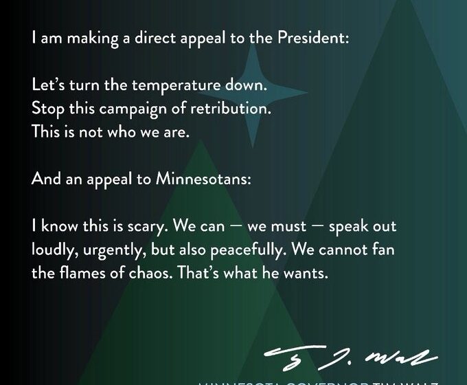 Minnesota Governor Tim Walz Appeals To Trump To Tune Down Action, After The US President Threatens To Institute Insurrection Act Against Political Agitators In The Minneapolis