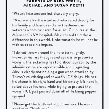 VA ICU Nurse Alexander Pretti’s Parent Releases Statement, Express Anger Over Controversial Talks That The Deceased Was Holding A Gun.