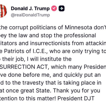 image U.S President Trump Threatens To Institute The Insurrection Act Against Minnesota Politicians Who Instigate Agitators Against ICE Agents