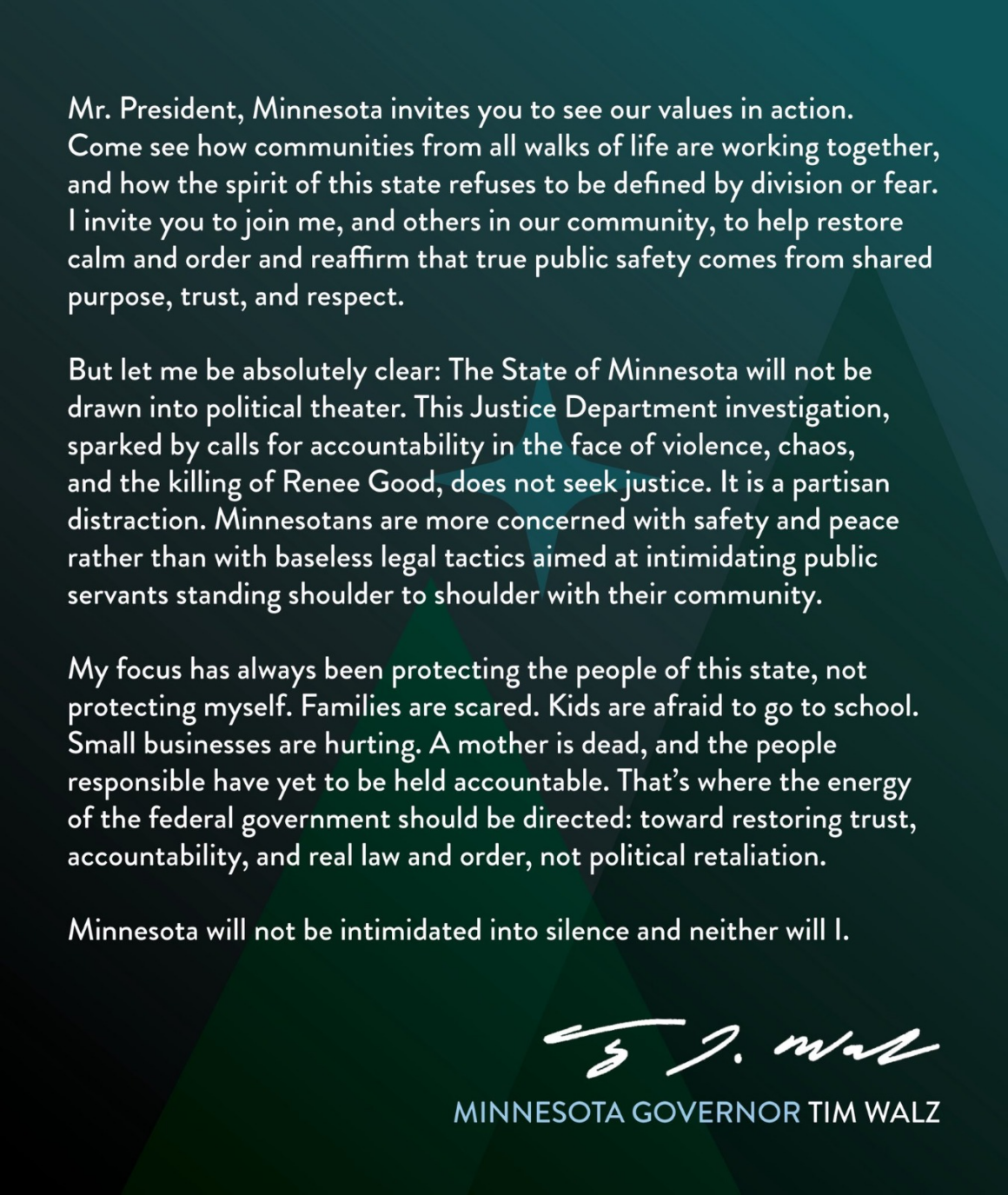 Minnesota Governor Tim Walz, Invites President Trump To Help The Community Restore Law And Order, Warns Against Political Theatre As He Calls For Accountability Amid Rising Violence In The State.