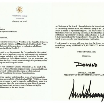 President Vjosa Osmani, Reveals Trump Invitation To Represent The Republic Of Kosovo As A ‘Founding Member Of The Board Of Peace,’ Pledges Allegiance.