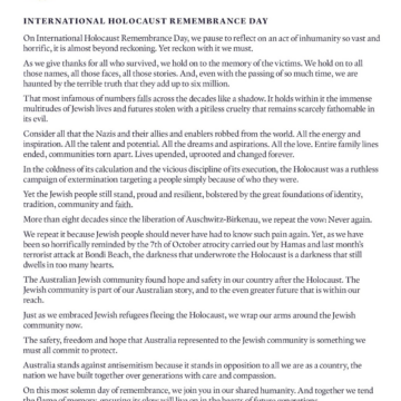Australian Prime Minister Anthony Albanese Statement On International Holocaust Day