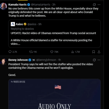 Reactions to President Donald Trump 60-Second Clip Reposted With A Two-Second AI-Generated Meme With Obama As Apes.