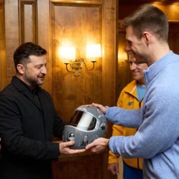 President Zelenskky Meets With Ukrainian Presents Order Of Freedom To Ukrainian Skeleton Racer Who Was Ban For Using A Helmet To Honor War Victims At The Olympics