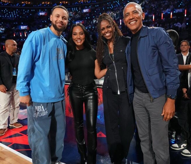 2026 NBA All-Star; Former U.S President Barack Obama And First Lady Michelle, Stephen Curry And Ayesha Curry In Los Angeles.