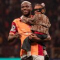 Victor Osimhen shared a joyous moment with his daughter, Hailey True Osimhen, after providing two assists in Napoli’s 5-2 victory over Juventus in the first leg of their UEFA Champions League playoff tie.