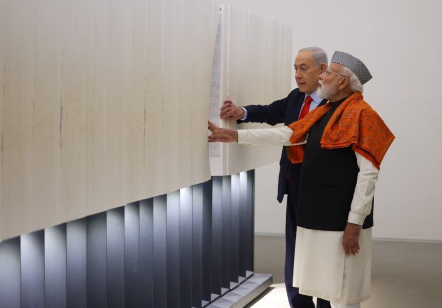 P.M Modi Places Wreath At Yad Vashem, The World Holocaust Remembrance Center And Visits The Hall Of Names, Intend To Reaffirm The Strong Ties Between India And Israel.