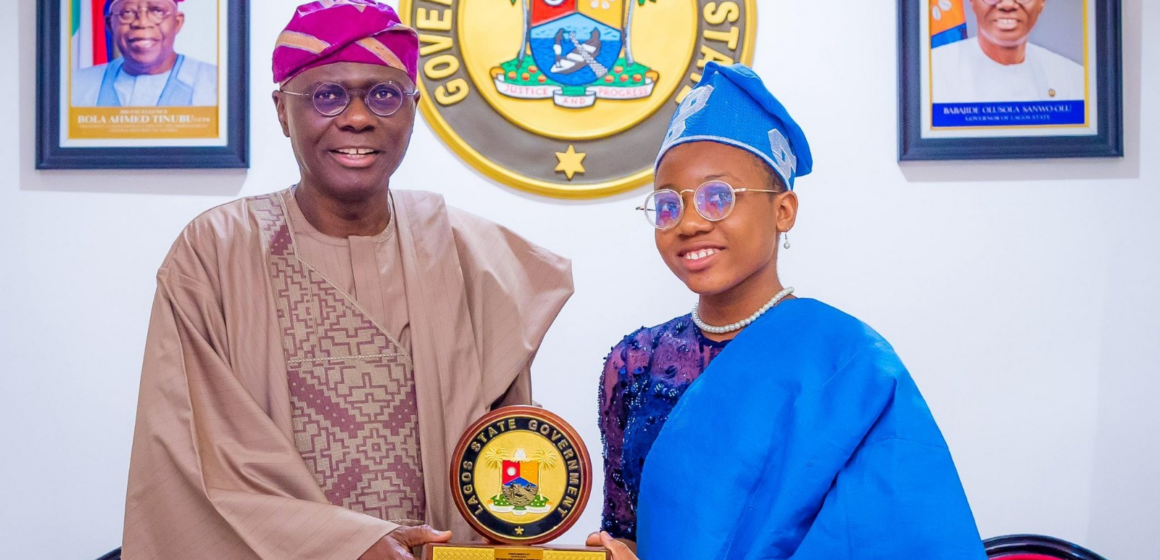 Photo News: Babajide Sanwo-Olu Receives Lagos State ‘One Day Governor,’ Miss Etiyemonu Esther, Praises Her Confidence