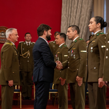President Of Chile Gabriel Boric Font, Honors His Administration Palace Guards And Escorts, Declares The Country Safer Because Of Their Services.