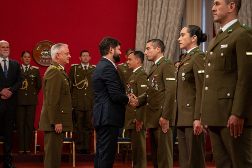 President Of Chile Gabriel Boric Font, Honors His Administration Palace Guards And Escorts, Declares The Country Safer Because Of Their Services.
