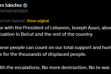Spaniard President Pedro Sánchez Says No To The War, Vows Humanitarian Support To The Displaced The Lebanese.