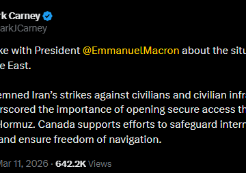 Canadian Prime Minister Condemn Iran Strike Against Civilians, Vows Support For International Shipping Navigation Freedom.