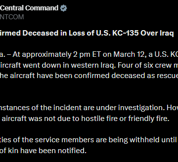 U.S Confirms Four Crew Member Dead In KC-135 Over Iraq