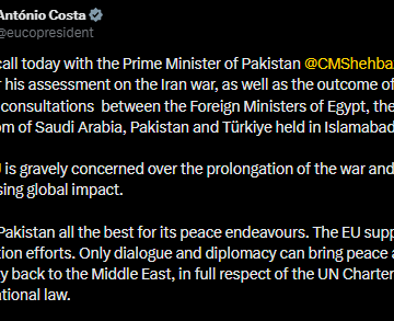 President Of The European Council António Costa Expresses Concern Over “Prolongation Of The War And Its Increasing Global Impact.”
