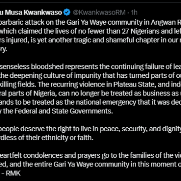 Former Kano State Governor Rabiu Kwankwaso Condolence Message To Victims Of Jos Attack
