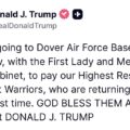 President Trump To Receive At Dover Air Force Base Tomorrow Six Soldiers Killed In Iranian Drone Strike On Kuwait Port.