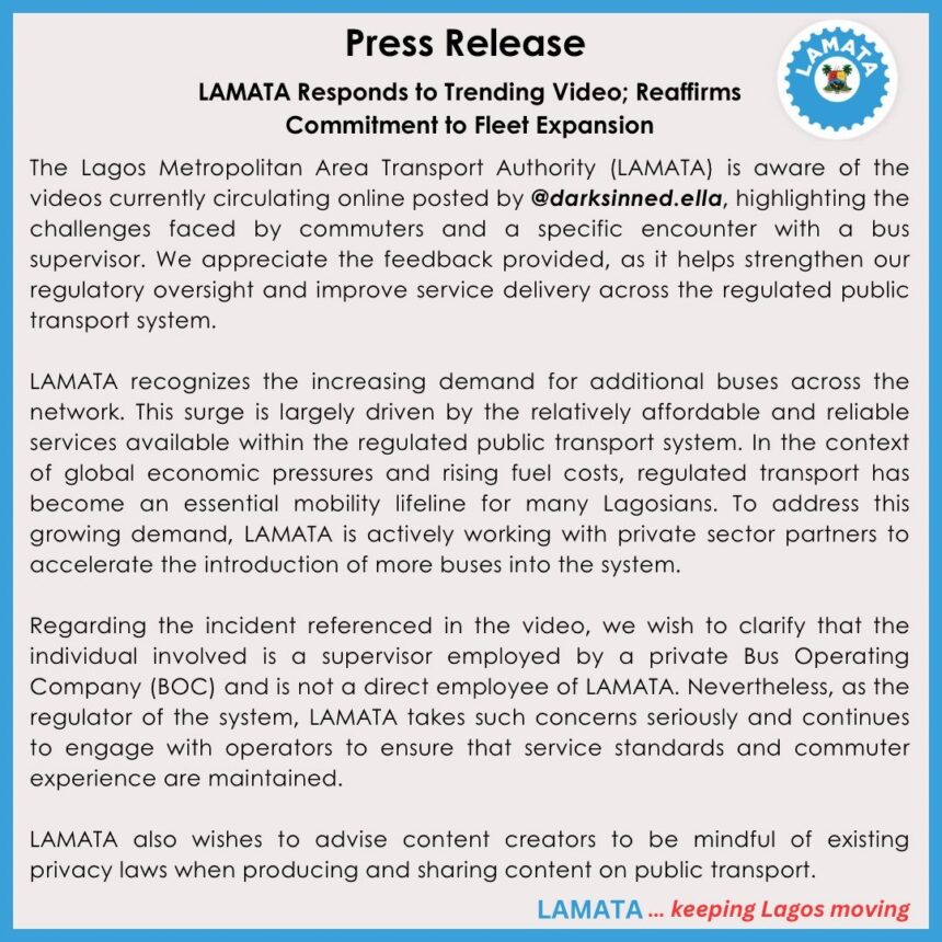 LAMATA Responds To Trending Video On BRT Bus Shortages; Reaffirms Commitment To Fleet Expansion.