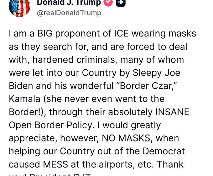 Trumps Declare ‘No Mask’ For ICE,  As The Security Operatives Fill In At Airports