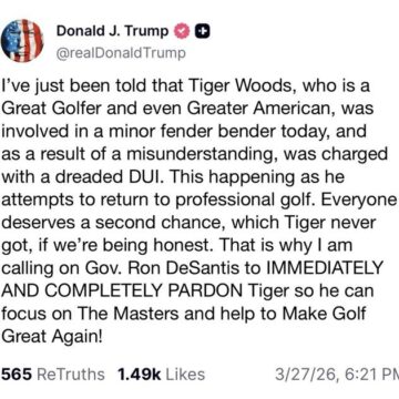 President Trump Defends Tiger Wood’s Roll Over Crash In Florida, After Authorities Arrest The Golfer For DUI, Urge Governor Ron DeSantis For Complete Pardon