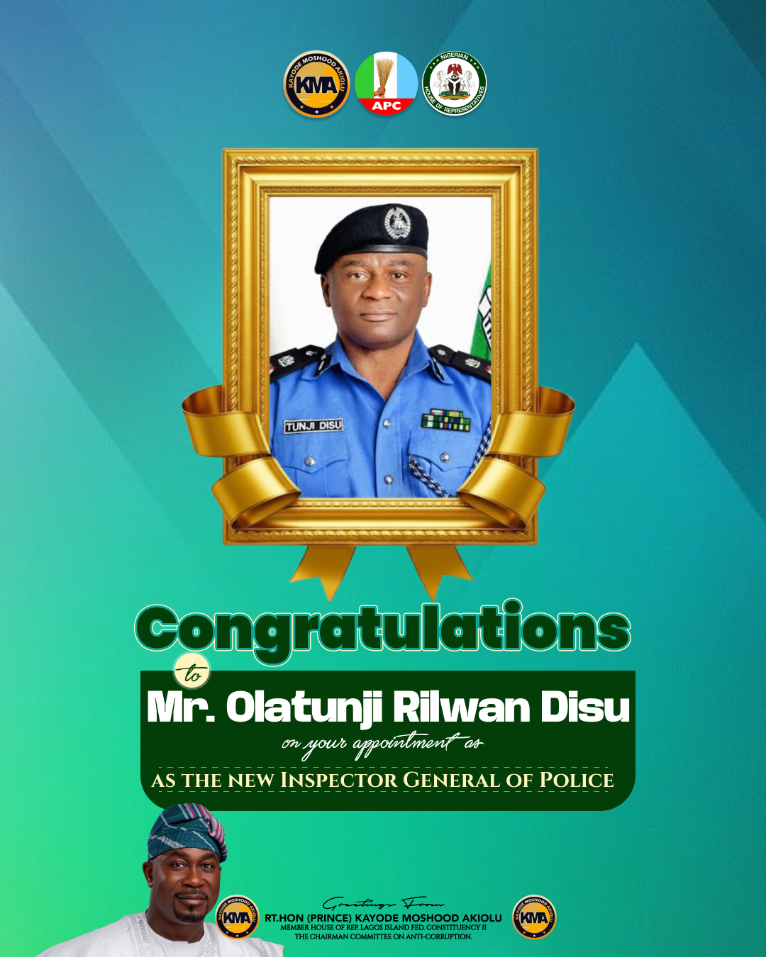 image FOR IMMEDIATE RELEASE – Hon. (Prince) Akiolu Congratulates New Inspector General of Police, Olatunji Rilwan Disu