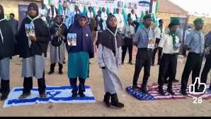 Northern Nigeria Students In Solidarity With Iran, Seen Marching And Denigrating Israeli And American Flags.