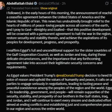 Screenshot (1711) Egyptian President Abdel Fattah El-Sisi Throws Support For The Gulf Cooperation Council, Jordan And Iraq As U.S Agrees To Ceasefire, Vows To Enact Effort In Ending Middle East Conflicts