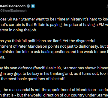 Conservative Leader Kemi Badenoch Advocates For British Prime Minister Keir Starmer’s Resignation, Claims He “No Interest In Doing The Job.”
