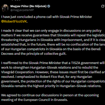 P.M. Elect Peter Magyar Clarifies Hungry-Slovakia Relationship Will Only Work If Hungarians Receives Guarantees That Slovakia Will Repeal Its Imprisonment Threat Legislation