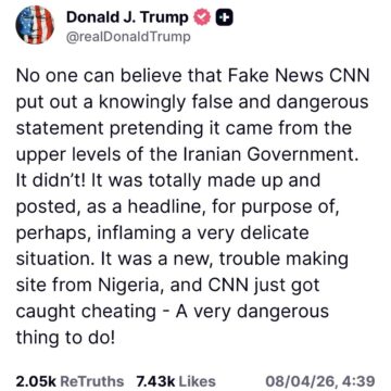 WhatsApp Image 2026-04-08 at 12.51.36 PM U.S Trump Claims CNN And Nigeria Fake Cite Post Alleged News From Iranian Top Government To Inflame Situation.