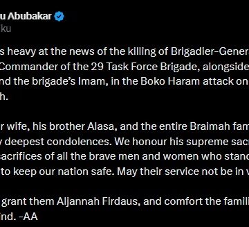 WhatsApp Image 2026-04-10 at 9.39.13 AM Former Nigerian V.P. Abubakar Reacts To The Killing Of Brigadier-General O. Braimah, Commander Of The 29 Task Force Brigade and his soldiers