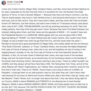 WhatsApp Image 2026-04-10 at 9.58.58 AM Trump Slams Podcasters Carlson, Kelly, Owens And Jones Claims They Are ‘TROUBLEMAKERS’ With Low IQs Over Cyberbullying France First Lady Macron’s For Her Look, Blast CNN And NYT.