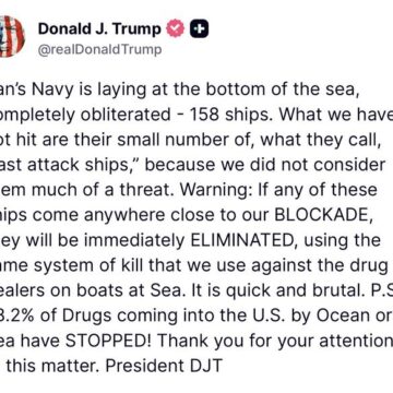 WhatsApp Image 2026-04-13 at 3.55.18 PM Trump Announces Decimating Iran’s Navy Claims ‘158 Ships Obliterated,’ Warns Against Tampering With U.S Blockade