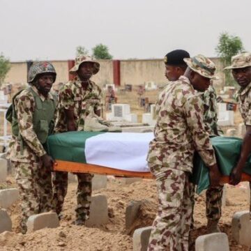 Photo News: The Burial Of Brigadier General Oseni Omoh Braimah, Commander Of The 29 Task Force Brigade (Operation Hadin Kai), And Other Troops Killed By Insurgent Attacks In Maiduguri On April 15, 2026.
