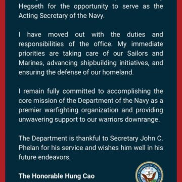 WhatsApp Image 2026-04-24 at 9.41.12 AM Acting Secretary Of The Navy Hung Cao, Who Replaces John Phelan Releases Statement