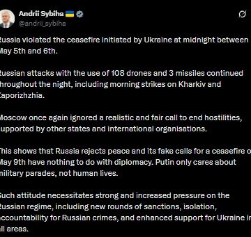 WhatsApp Image 2026-05-06 at 11.43.09 AM Ukrainian Foreign Affair Minister Andrii Sybiha Accuses Russia Of Rejecting Peace, After Cease Fire Violation, ‘Attacks With The Use Of 108 Drones And 3 Missiles .‘