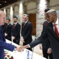 Photo News: The President Of Turkey Tayyip Erdoğan Handshaking Nigerian Forward Victor Osimhen And His Süper Lig champion Galatasaray Team At Dolmabahçe Presidential Office In Istanbul.