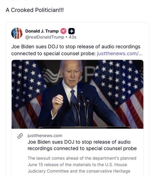 Trump Calls Former U.S President Joe Biden “A Crooked Politician” For Suing DOJ Over Audio Recording