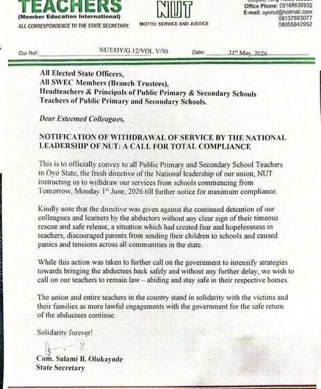 WhatsApp Image 2026-06-01 at 11.09.16 AM President Tinubu Deploys 1,000 Forest Guards In Collaboration With Oyo State Government As Teachers Go On Strike Over Abducted Colleagues And Pupils In The State.