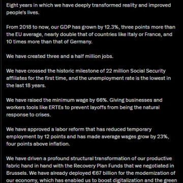 Spaniard President Sánchez Marks 8 Years In Office, Recounts Administrative Achievement, Claims Gdp “Double That Of Countries Like Italy Or France, And 10 Times More Than That Of Germany.”