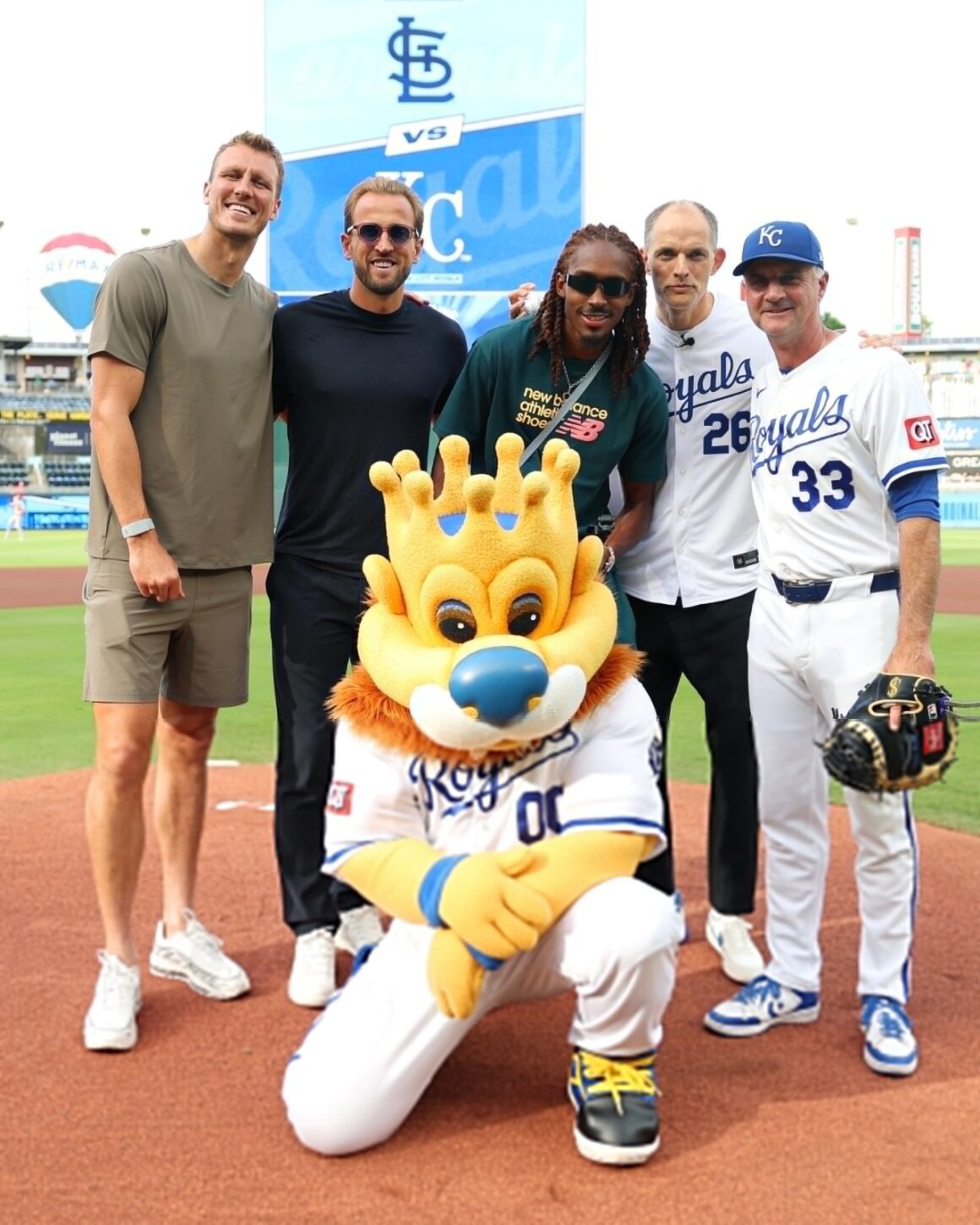 WhatsApp Image 2026-06-19 at 8.12.52 AM England Stars Enjoy Royals Game After World Cup Win, Coach Thomas Tuchel Throws Out The First Pitch